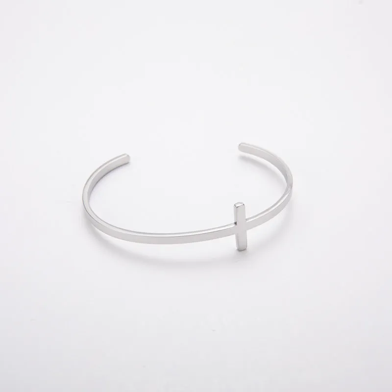 Trendy Stainless Steel Titanium Steel C- Shaped Cross Bracelet European And American Simple Ins Style Adjustable Bracelet
