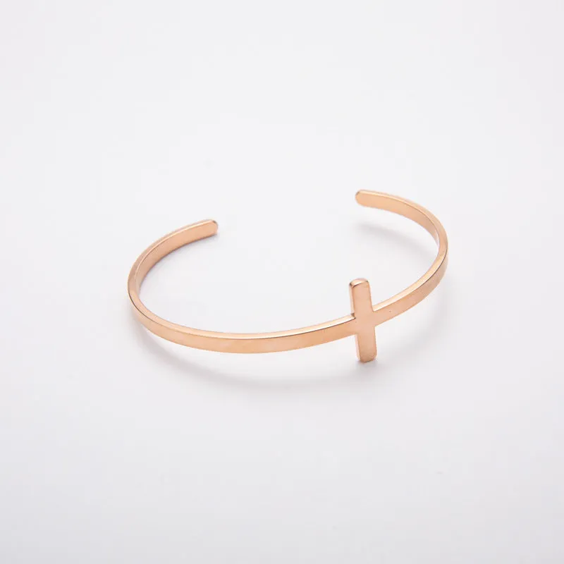 Trendy Stainless Steel Titanium Steel C- Shaped Cross Bracelet European And American Simple Ins Style Adjustable Bracelet