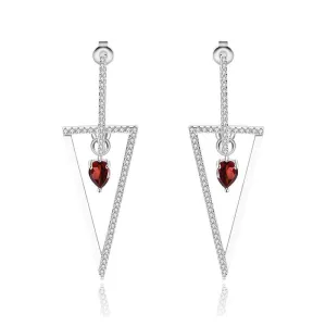 Triangle 925 Sterling Silver Chic Earrings Red Garnet Drop