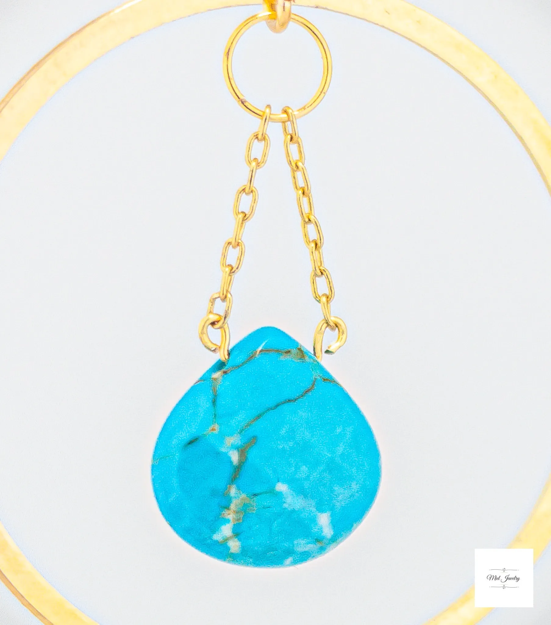 Turquoise Gold Hoop Earrings - Dangling Gold Hoops: Turquoise Howlite Gemstone Earrings