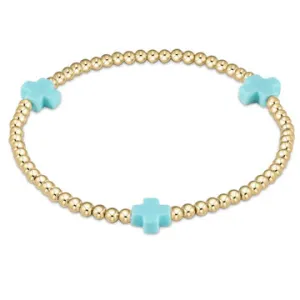 Turquoise Signature Cross Gold Pattern 3MM Bead Bracelet