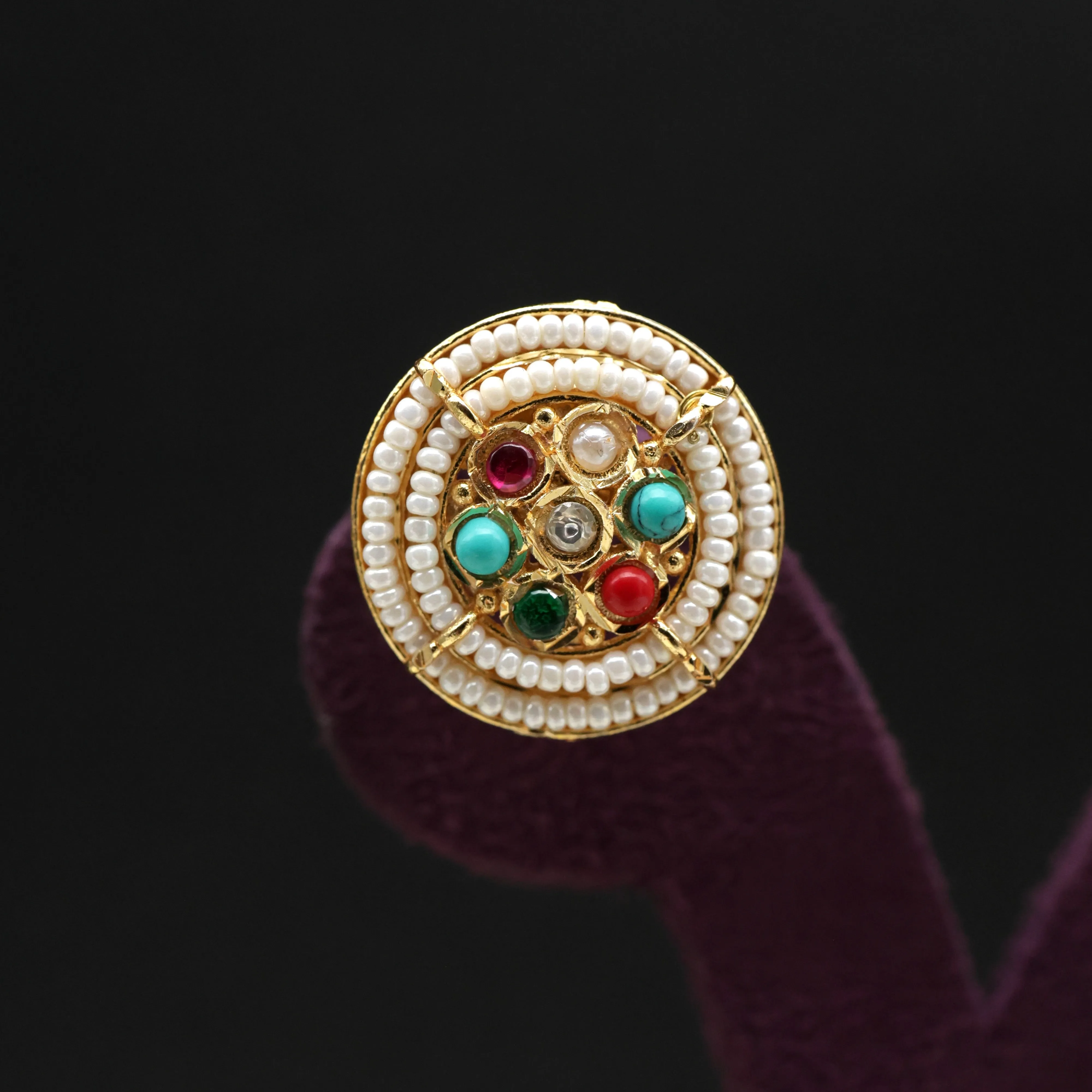 Two Line Chakra Pearl Jadau Kundan Stud Earrings - Saptharathna