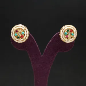 Two Line Chakra Pearl Jadau Kundan Stud Earrings - Saptharathna