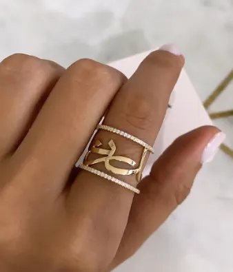 Two Names ring with Diamond bands