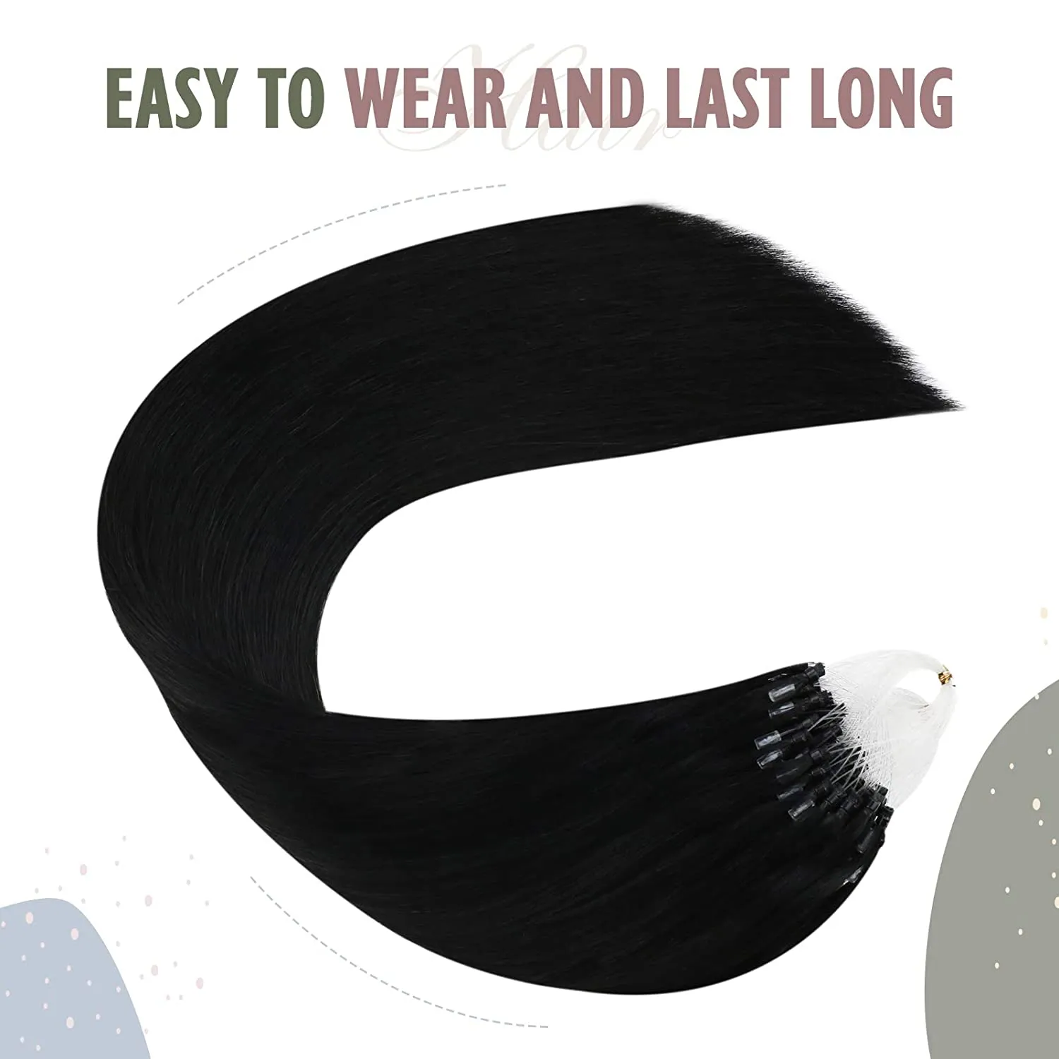 Ugeat Microlink Hair Extensions Human Hair Real Human Hair Extensions Micro Ring Hair Extensions Human Hair Straight Nano Rings Tipped Hair Jet Black #1 1g/1strand 50G/50Strands 22 Inch