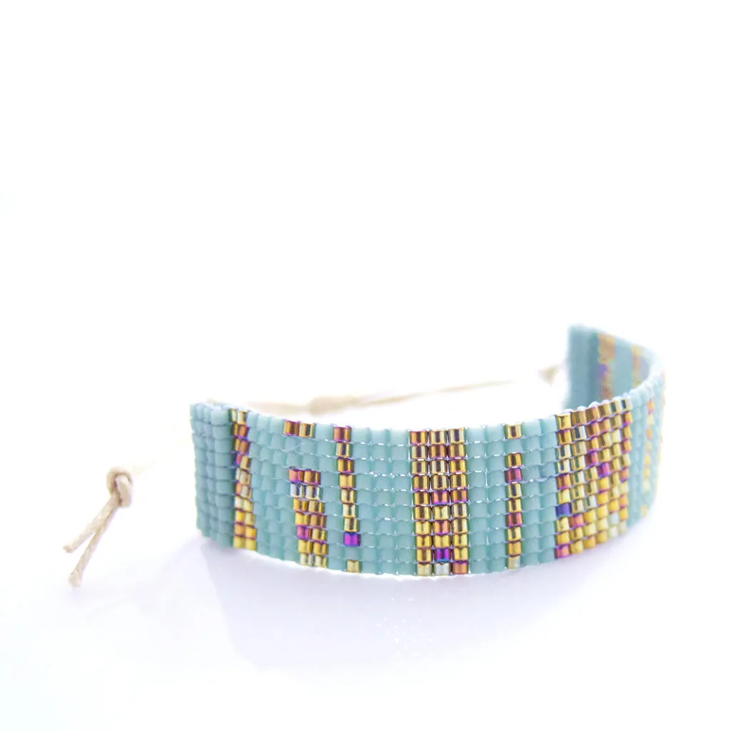 Urbania Cord Bracelet- Mint Stripe Beaded Bracelet