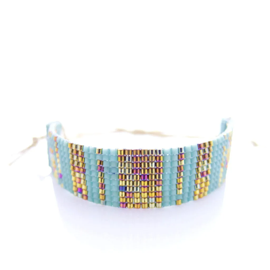 Urbania Cord Bracelet- Mint Stripe Beaded Bracelet
