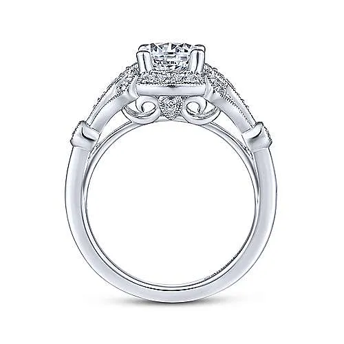 Victorian Round Halo Diamond Ring .20 Cttw 14k White Gold