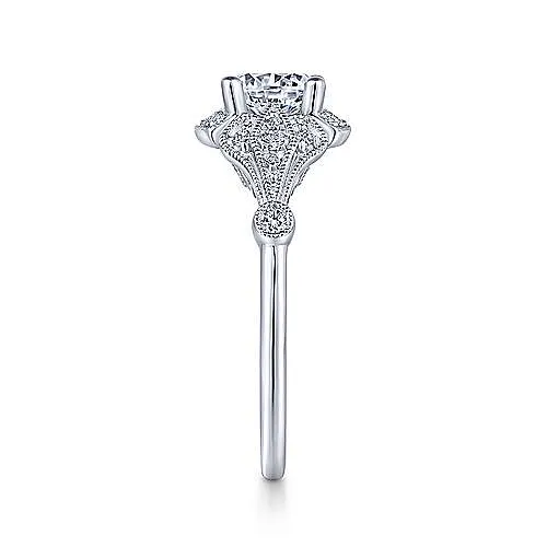 Victorian Round Halo Diamond Ring .20 Cttw 14k White Gold
