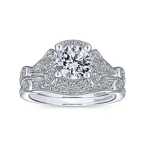 Victorian Round Halo Diamond Ring .20 Cttw 14k White Gold