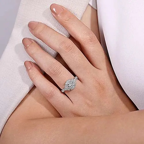 Victorian Round Halo Diamond Ring .20 Cttw 14k White Gold