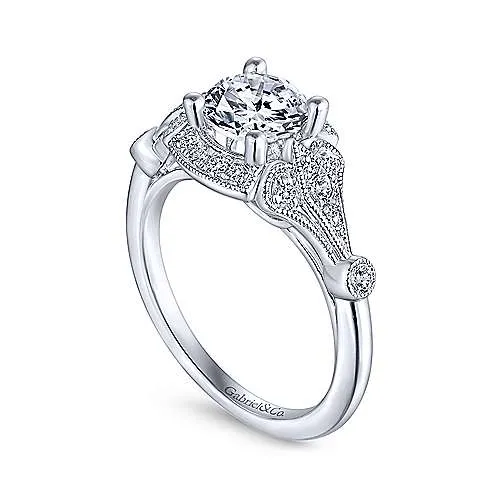 Victorian Round Halo Diamond Ring .20 Cttw 14k White Gold