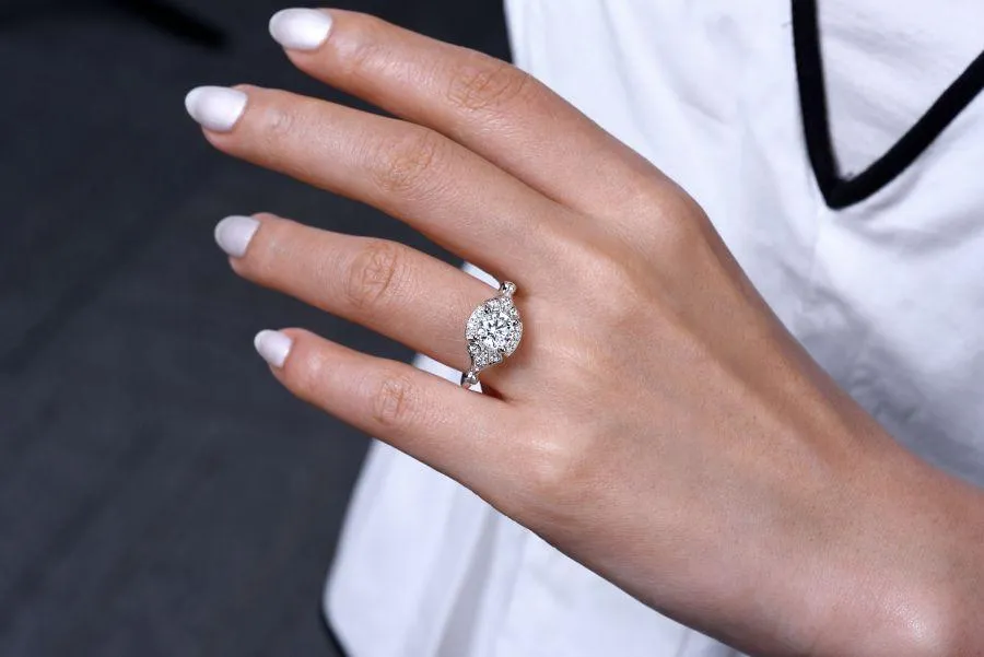 Victorian Round Halo Diamond Ring .20 Cttw 14k White Gold