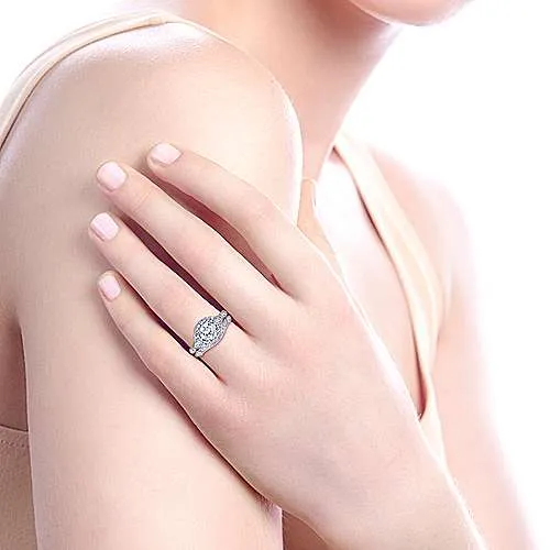 Victorian Round Halo Diamond Ring .20 Cttw 14k White Gold