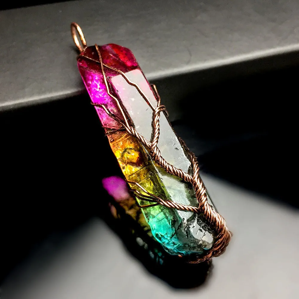 Vintage 7 Chakra Rainbow Quartz Pendants for Healing