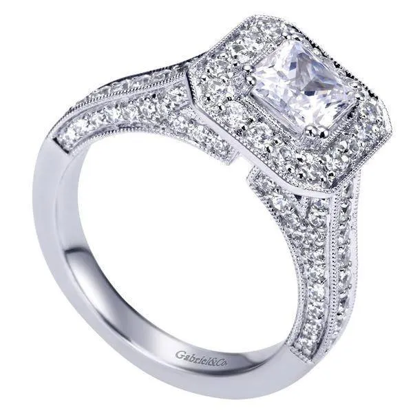 Vintage Cushion Halo Diamond Ring .75Cttw 14K White Gold  78A