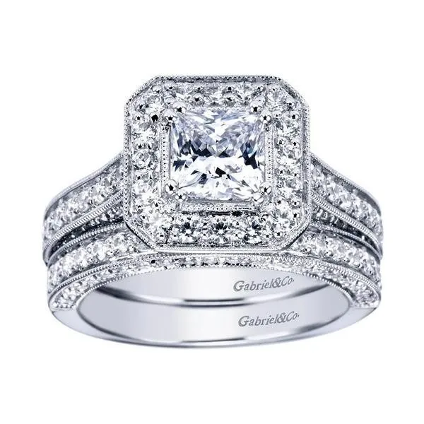Vintage Cushion Halo Diamond Ring .75Cttw 14K White Gold  78A