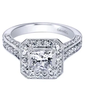 Vintage Cushion Halo Diamond Ring .75Cttw 14K White Gold  78A