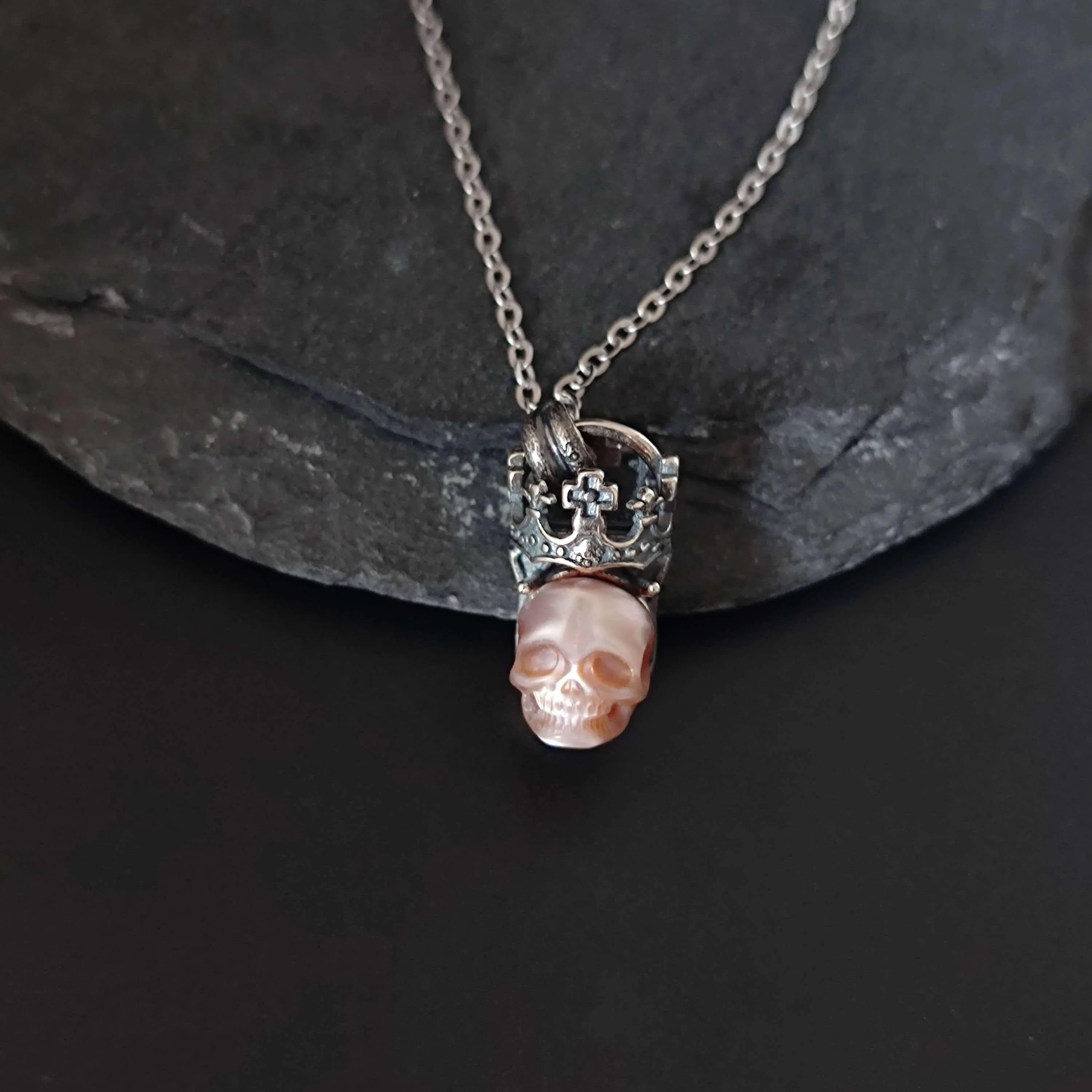 Vintage Pearl Skull Cross Crown Necklace
