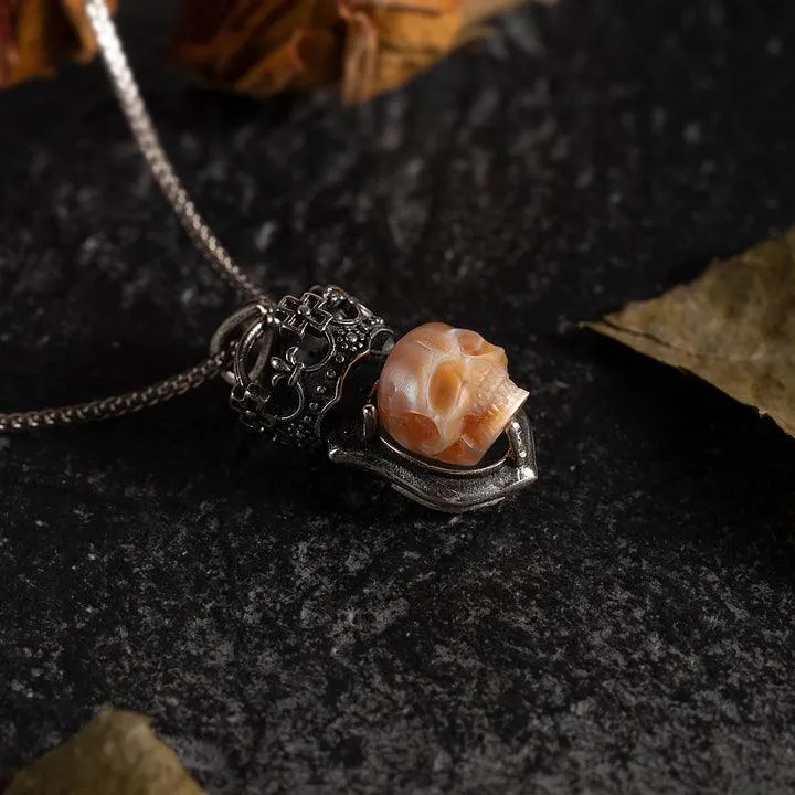 Vintage Pearl Skull Cross Crown Necklace