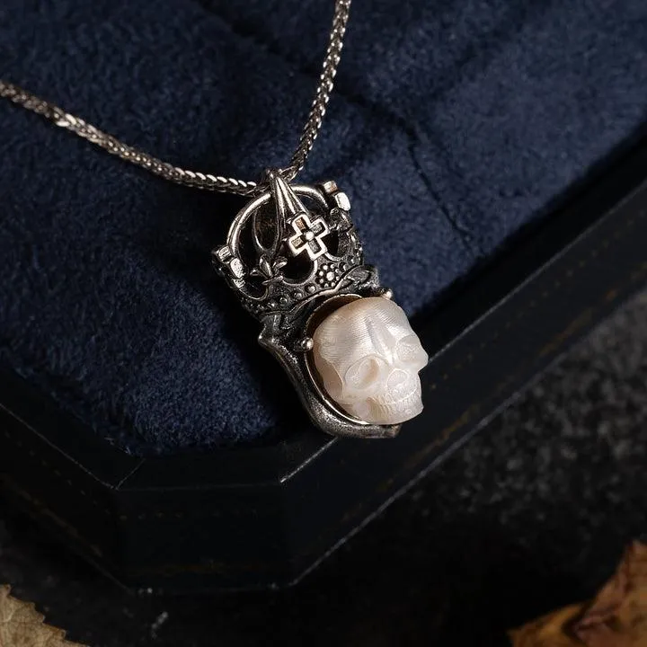 Vintage Pearl Skull Cross Crown Necklace