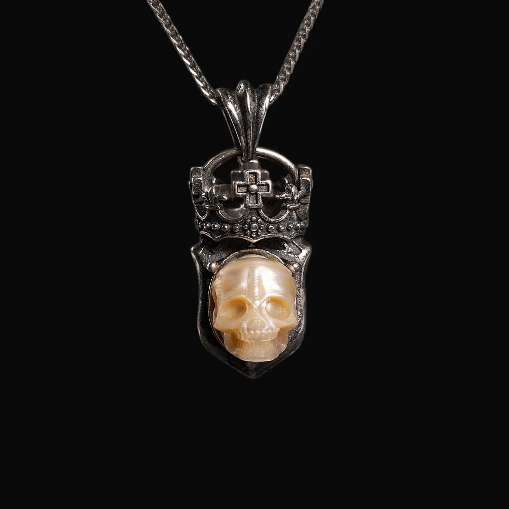 Vintage Pearl Skull Cross Crown Necklace