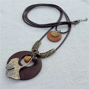Vintage Round Wooden Statement Necklace