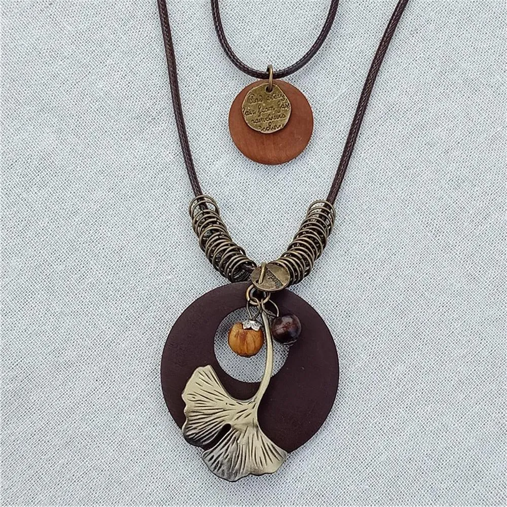Vintage Round Wooden Statement Necklace