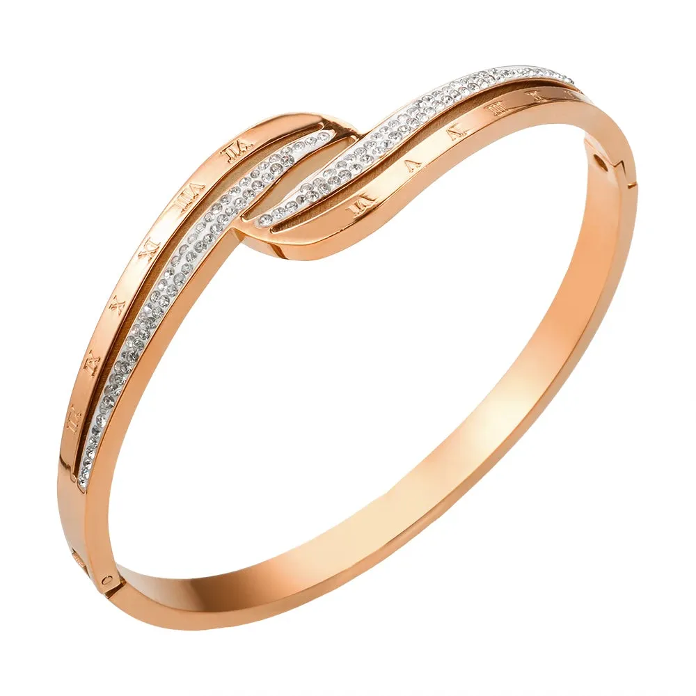 Wave Hollow Zircon Inlay Bracelet Luxury Leaf Roman Digital Bracelet