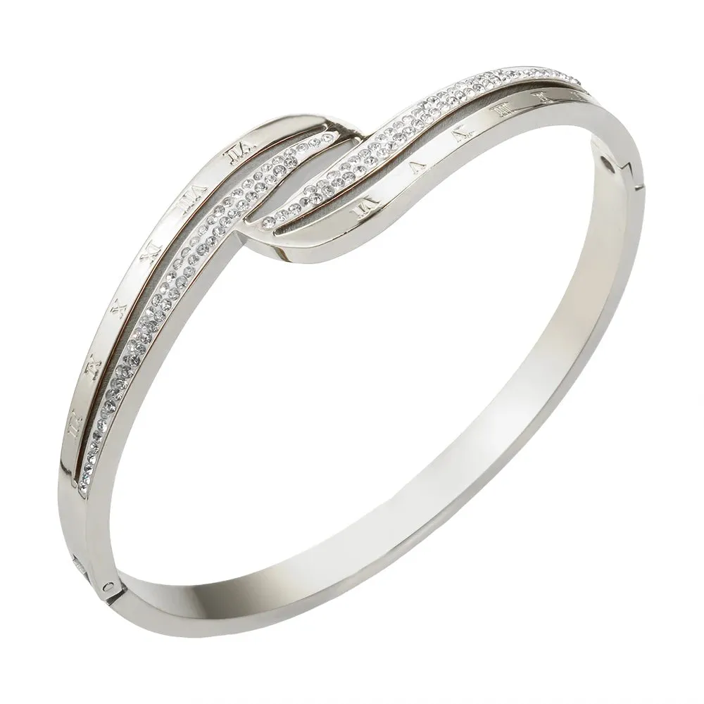 Wave Hollow Zircon Inlay Bracelet Luxury Leaf Roman Digital Bracelet