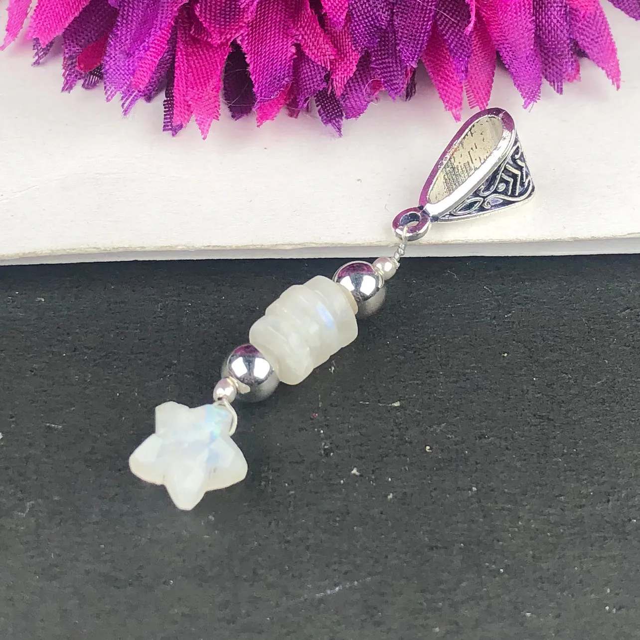 White Blue Flash Moonstone Healing Pendant for Women and Girls