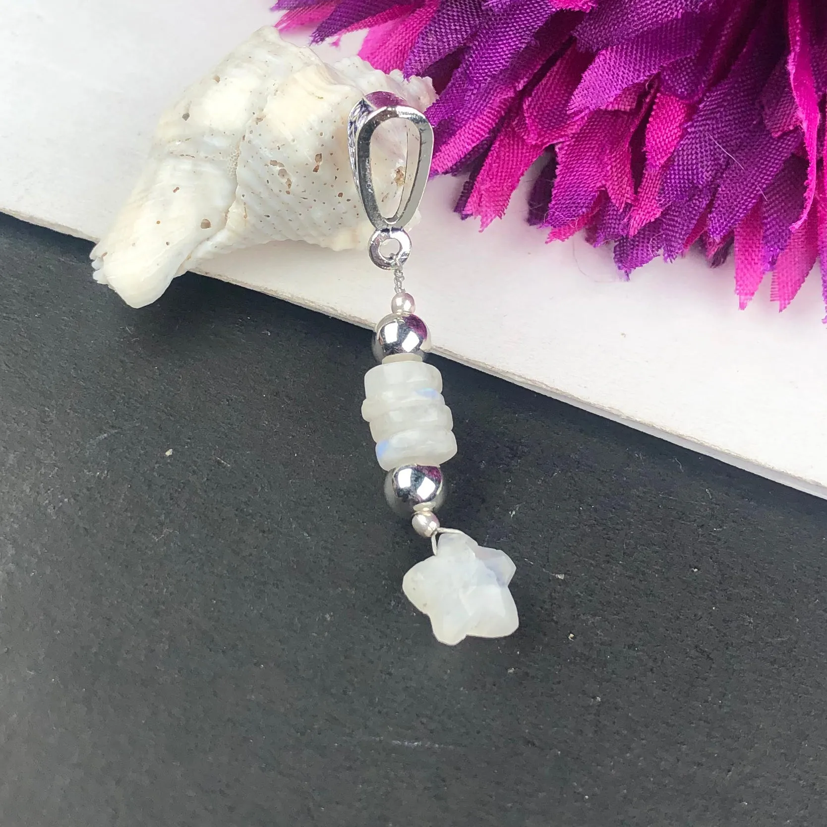 White Blue Flash Moonstone Healing Pendant for Women and Girls