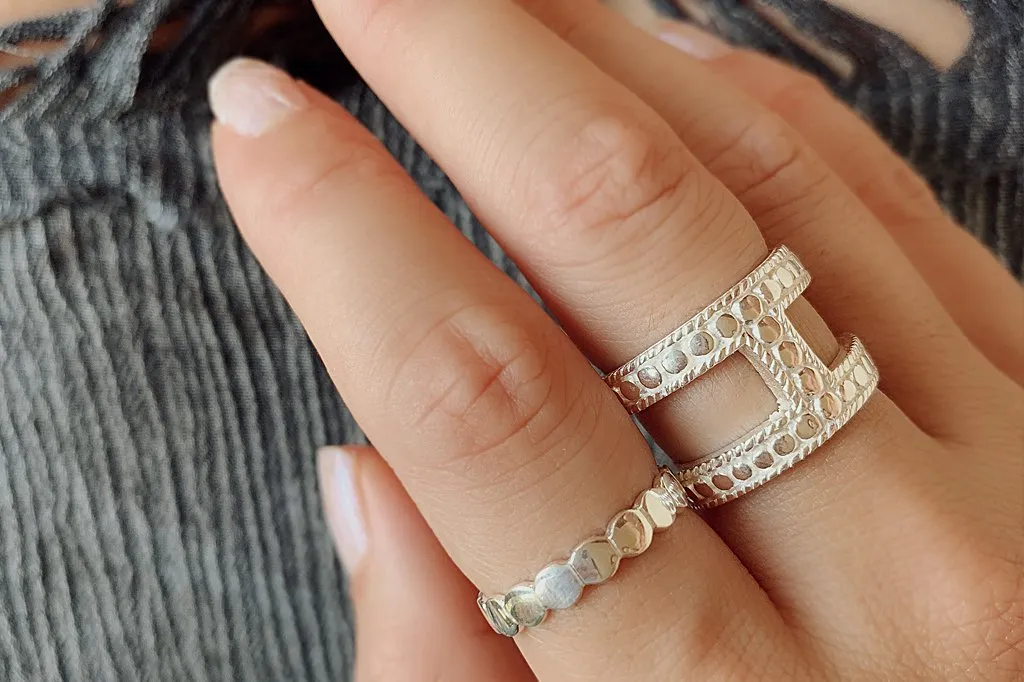 White Silver Gravity Ring