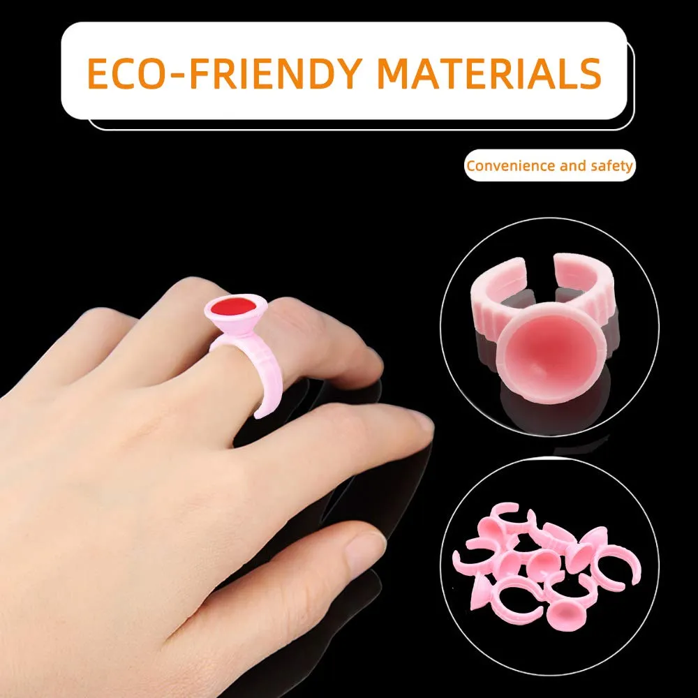 WINMIU 300PCS Disposable Tattoo Lash Glue Rings for Eyelash Extensions, Nail Art Plastic Glue Supplies Rings Cups Holder, Finger Hand Beauty Tools, Pigment Nail Eyelash Glue Ring Holders (Pink)