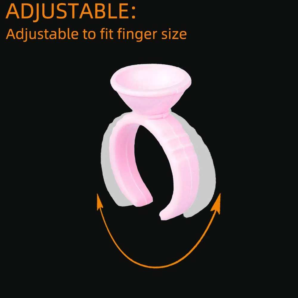 WINMIU 300PCS Disposable Tattoo Lash Glue Rings for Eyelash Extensions, Nail Art Plastic Glue Supplies Rings Cups Holder, Finger Hand Beauty Tools, Pigment Nail Eyelash Glue Ring Holders (Pink)