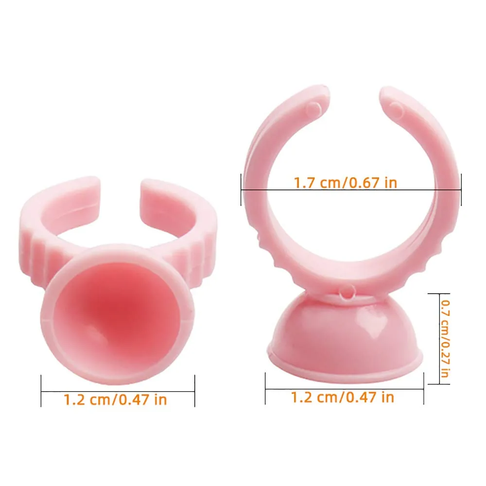 WINMIU 300PCS Disposable Tattoo Lash Glue Rings for Eyelash Extensions, Nail Art Plastic Glue Supplies Rings Cups Holder, Finger Hand Beauty Tools, Pigment Nail Eyelash Glue Ring Holders (Pink)