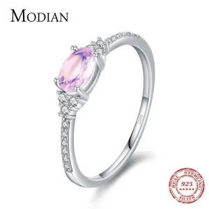 Women Silver Pink Moon Sterling Stone Elegant Stackable Finger Ring For Christmas Jewelry