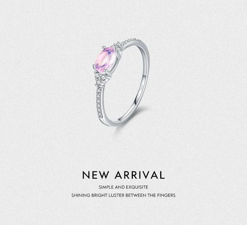 Women Silver Pink Moon Sterling Stone Elegant Stackable Finger Ring For Christmas Jewelry