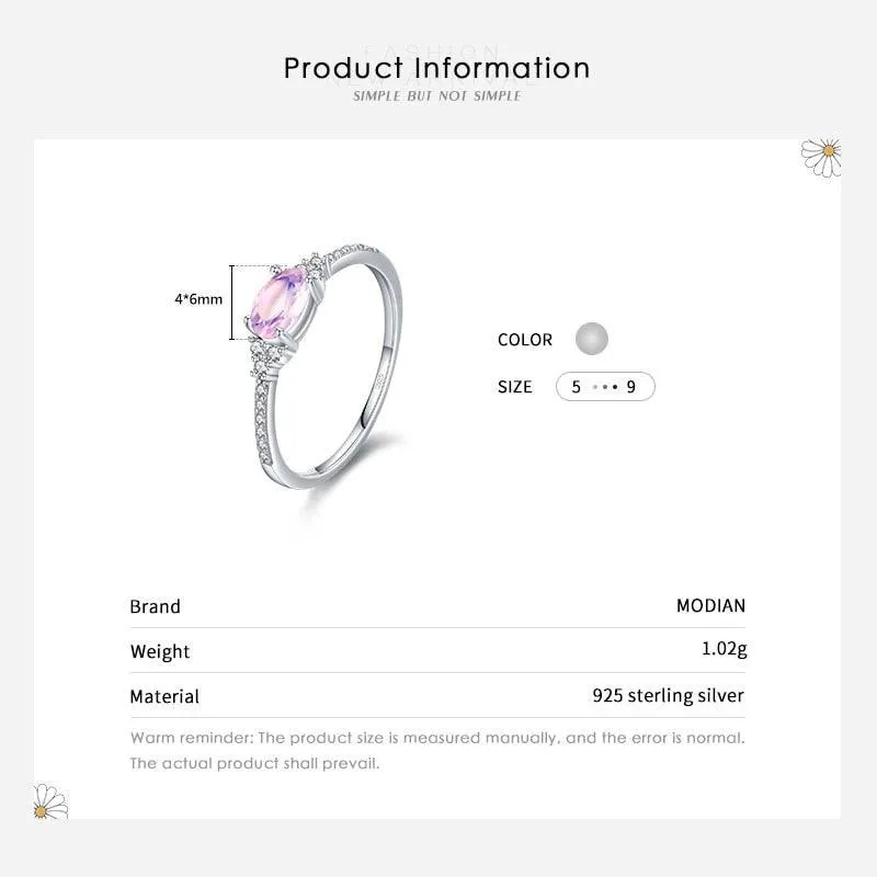 Women Silver Pink Moon Sterling Stone Elegant Stackable Finger Ring For Christmas Jewelry