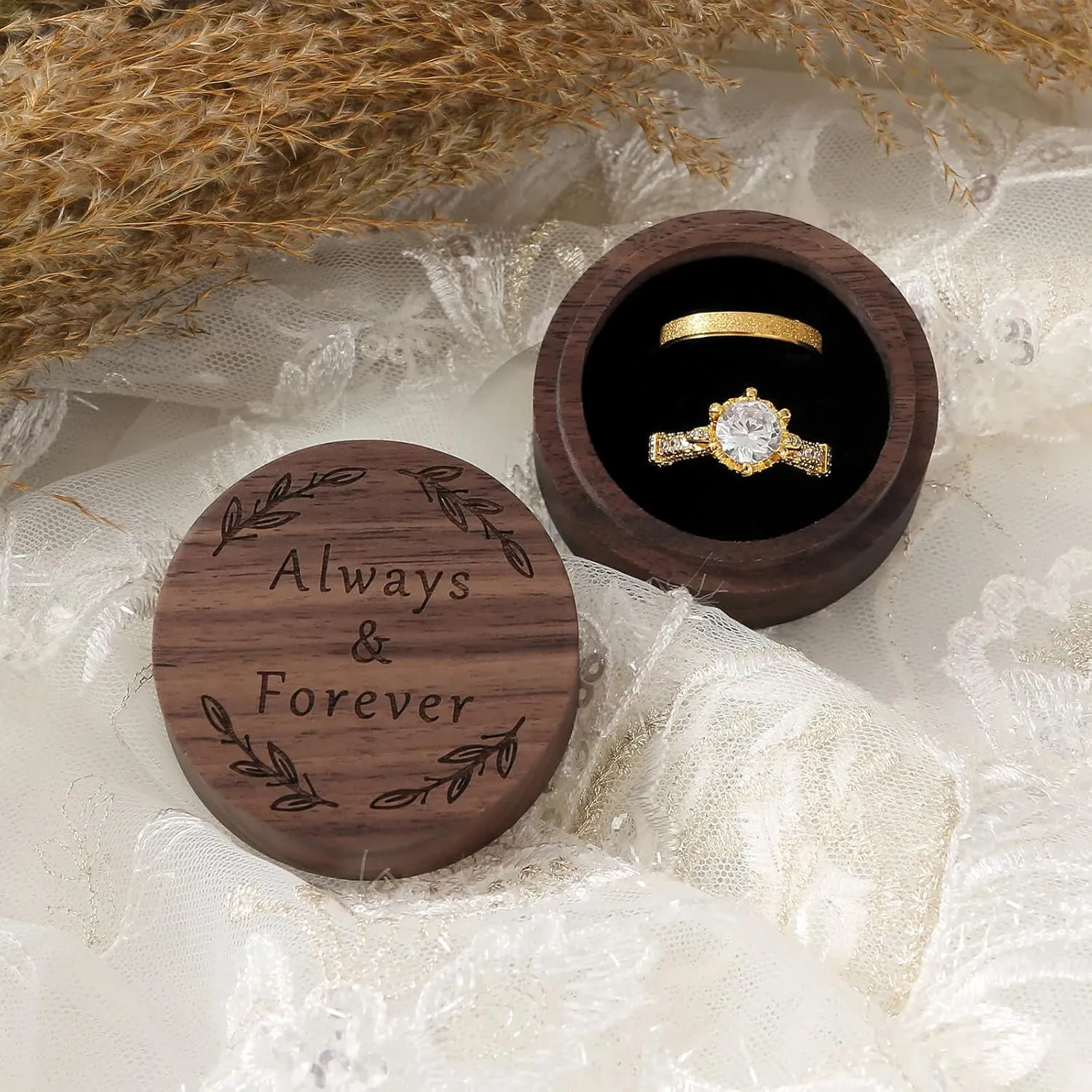 Wooden Ring Box - Handcrafted Ring Boxes and Ring Holder Portable Jewelry Case Premium Gift for Weddings, Engagements, Anniversaries, and Birthdays
