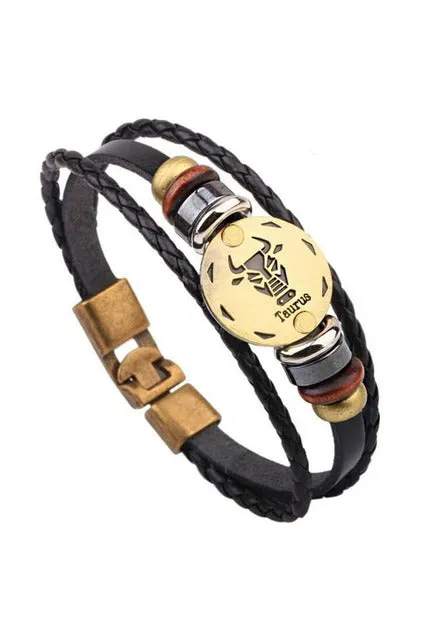 Zodiac Constellations Leather Bracelets
